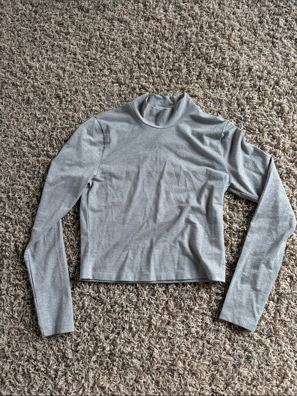 Abercrombie & Fitch Silver Shimmer Long-Sleeve Mock Neck Top